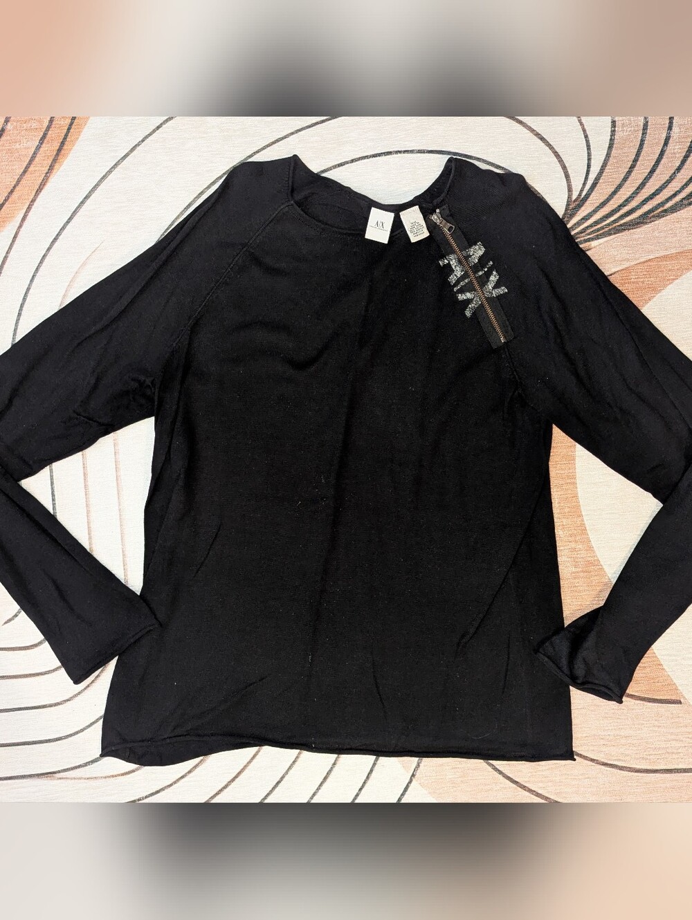 Armani Exchange Black Long Sleeve, Zip Detail Shirt, Men's 2XL